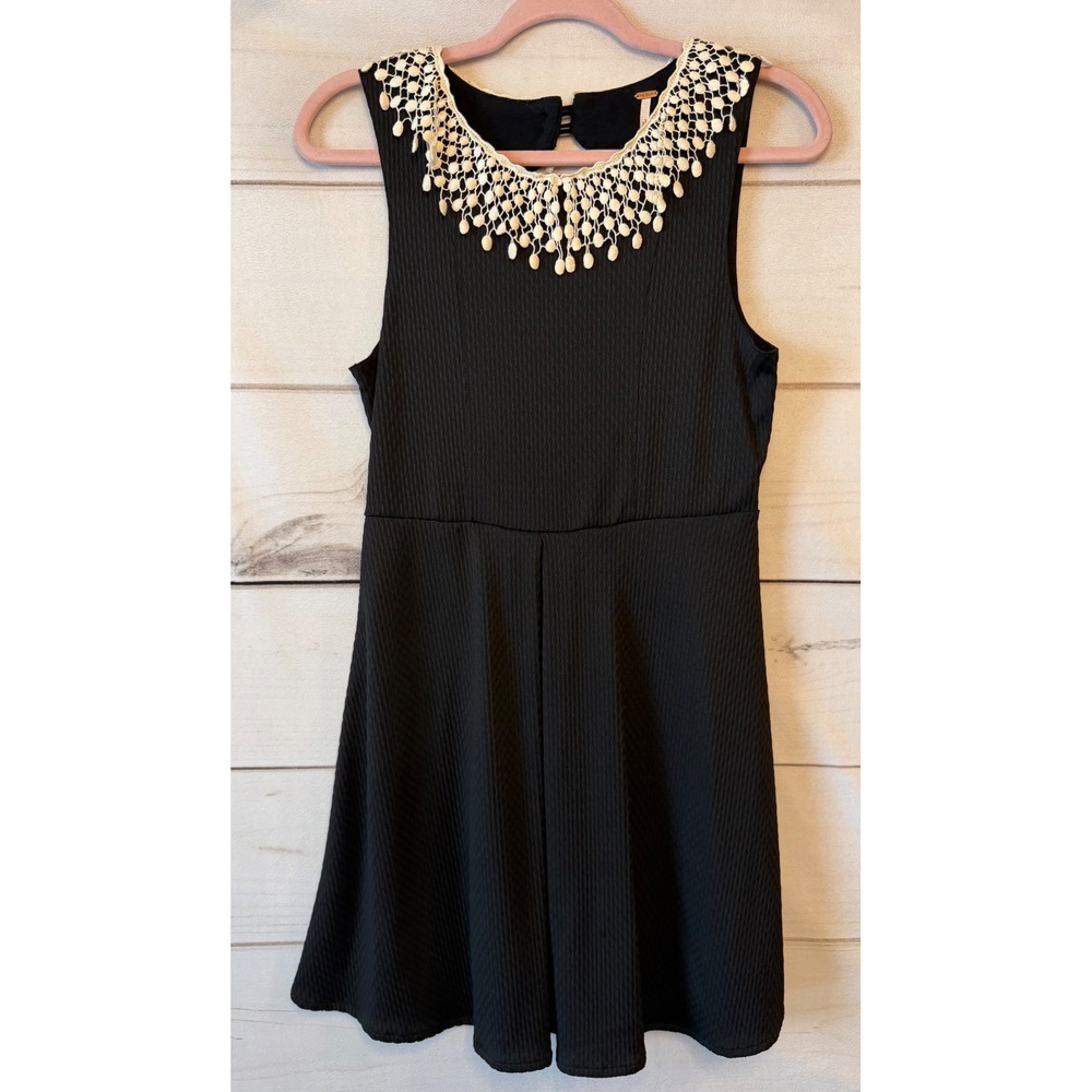 Free People Black Crochet Lace Collar Fit and Flare Mini Skater Dress Small